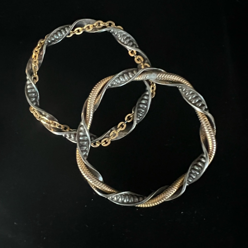 Funky and unique Silver and Gold tone Twist Bangle Set